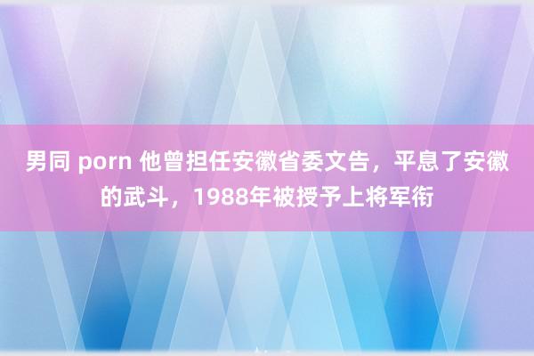 男同 porn 他曾担任安徽省委文告，平息了安徽的武斗，1988年被授予上将军衔